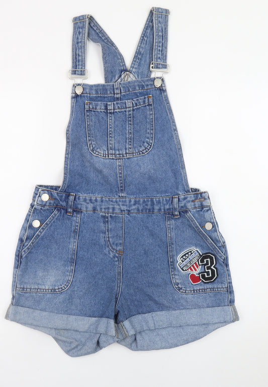 New Look Women's Blue Denim Dungaree Shorts UK 12 Casual Cotton
