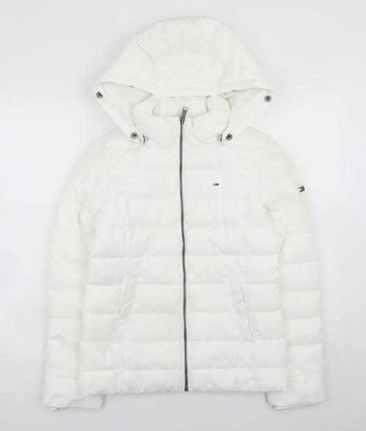 Tommy Jeans Womens White Hooded Puffer Jacket Size S Regular Fit