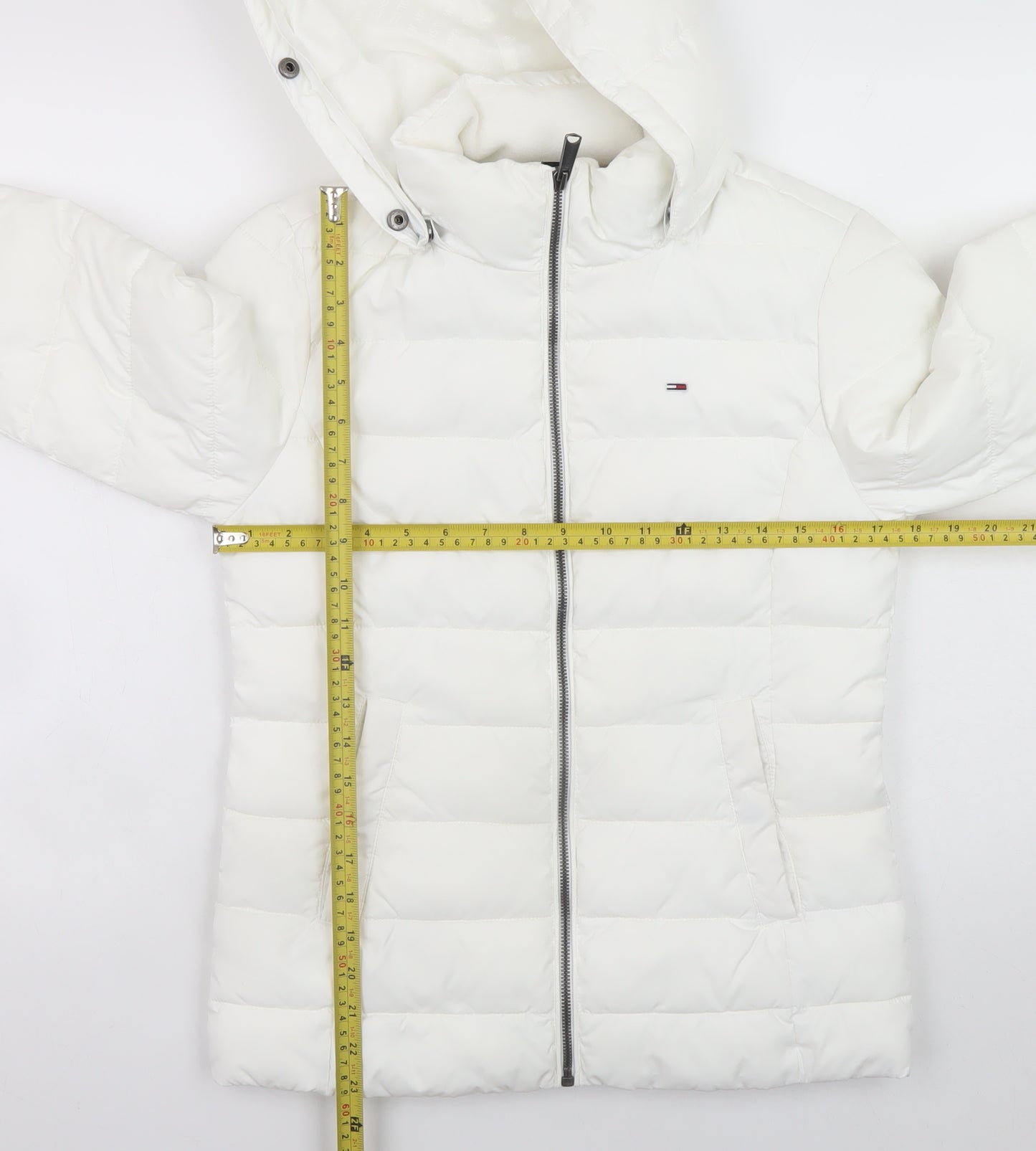 Tommy Jeans Womens White Hooded Puffer Jacket Size S Regular Fit