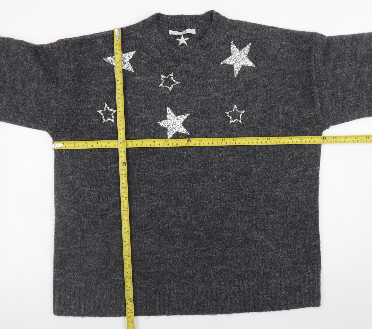 Next Women’s Grey Star Embellished Pullover Jumper Size L