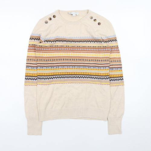 Warehouse Women’s Beige Fair Isle Knit Jumper Size 8