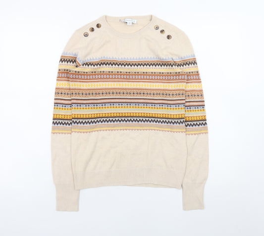 Warehouse Women’s Beige Fair Isle Knit Jumper Size 8