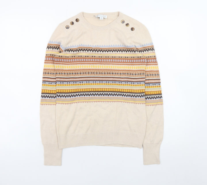 Warehouse Women’s Beige Fair Isle Knit Jumper Size 8