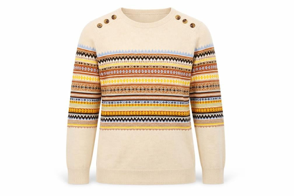 Warehouse Women’s Beige Fair Isle Knit Jumper Size 8