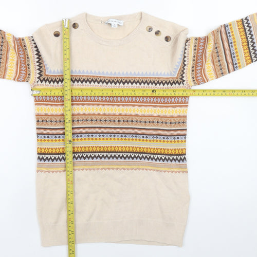 Warehouse Women’s Beige Fair Isle Knit Jumper Size 8