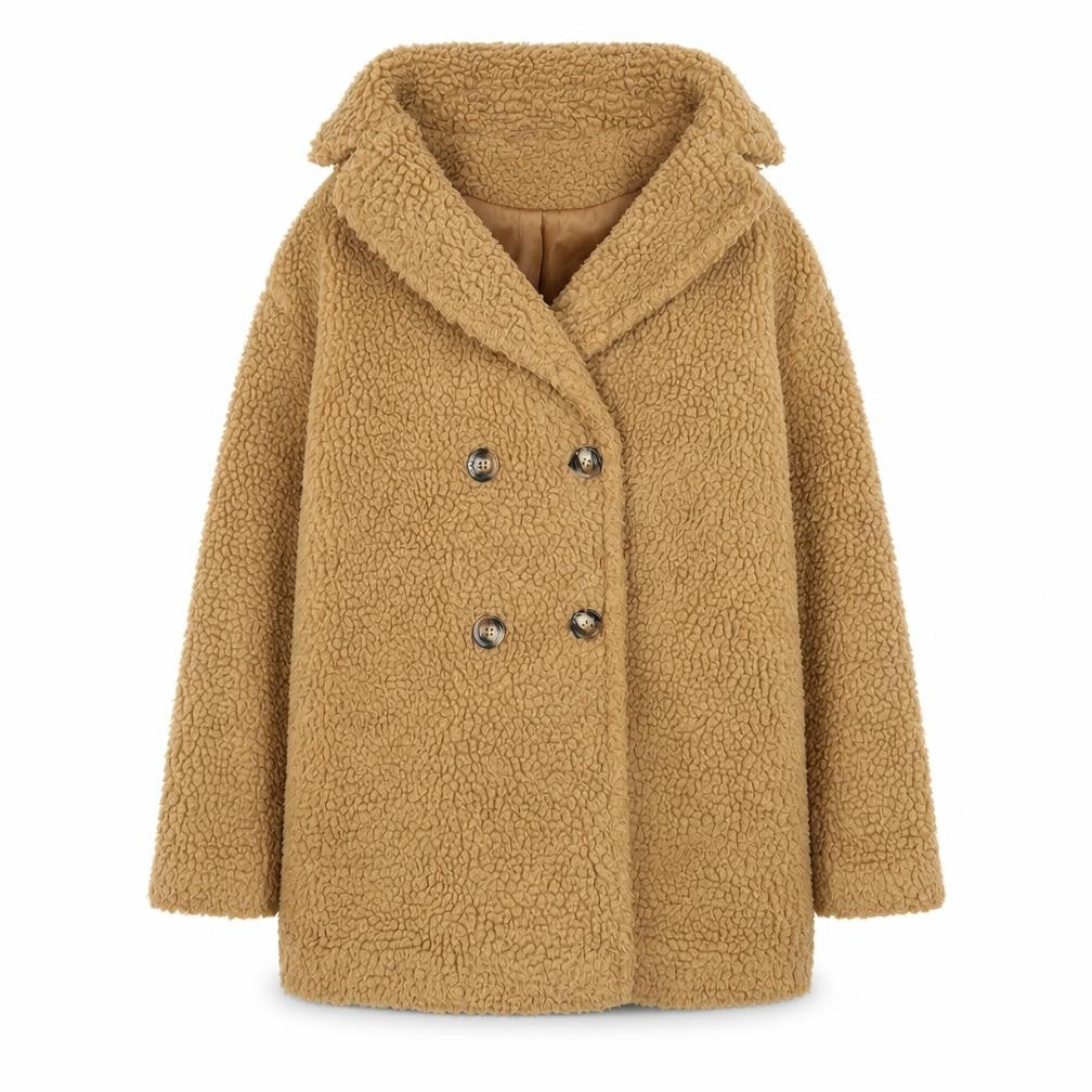 Front view of Covent Garden women’s beige, size UK 10, lined teddy pea coat