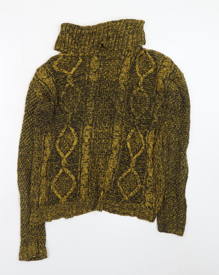 Bassini Women's Brown Roll Neck Chunky-Knit Wool Blend Jumper S