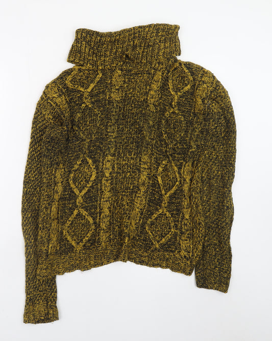 Bassini Women's Brown Roll Neck Chunky-Knit Wool Blend Jumper S