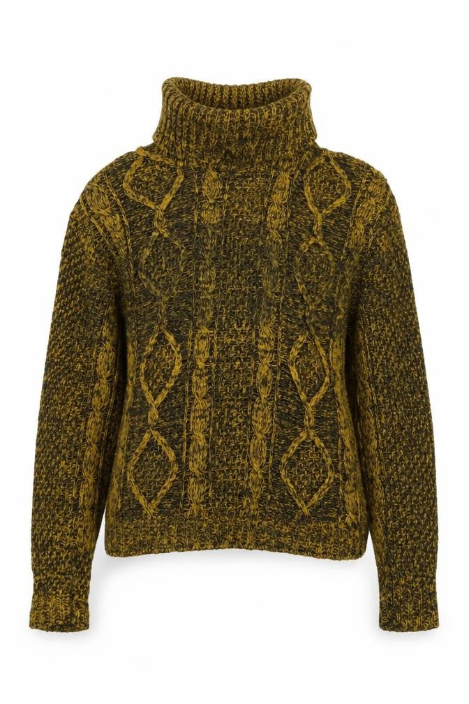Front view of Bassini Women's Brown Roll Neck Chunky-Knit Wool Blend Jumper S