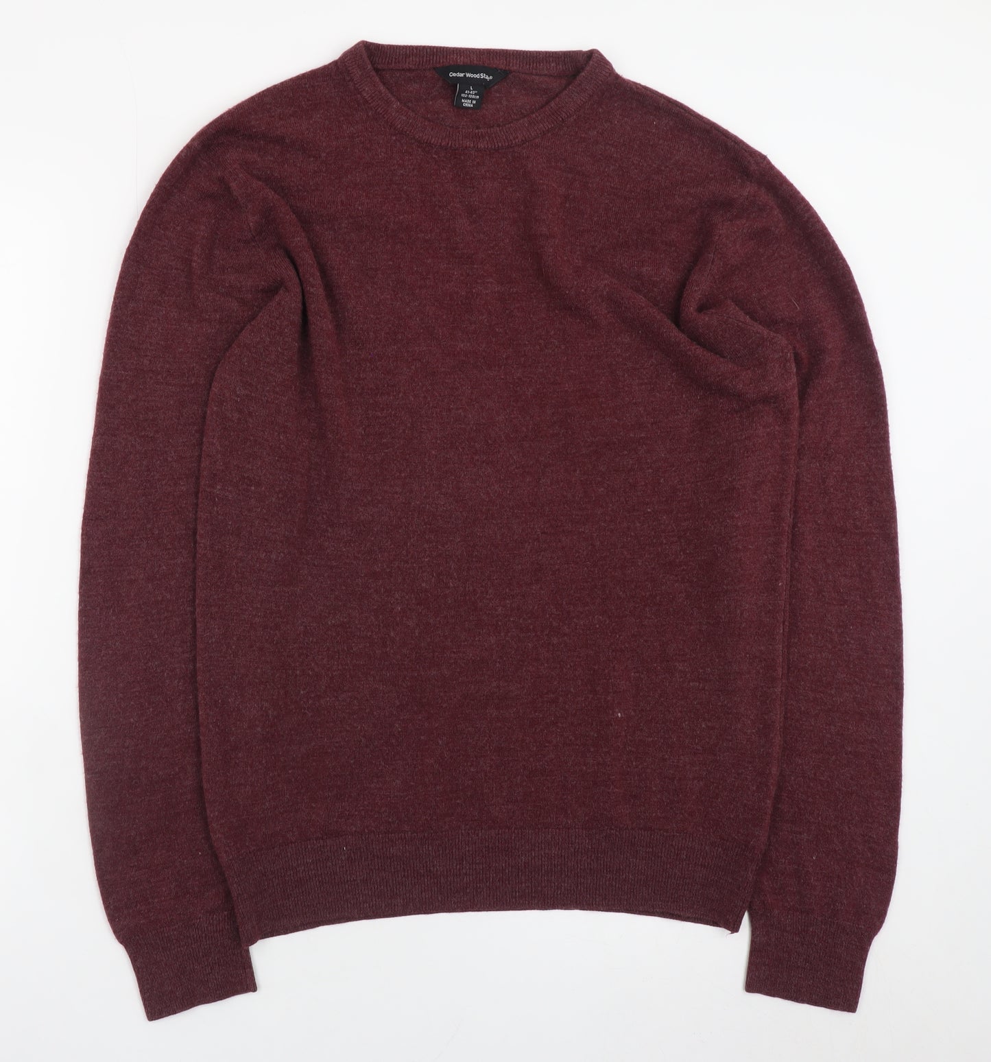 Cedar Wood State Men's Red Wool Blend Crew Neck Jumper L