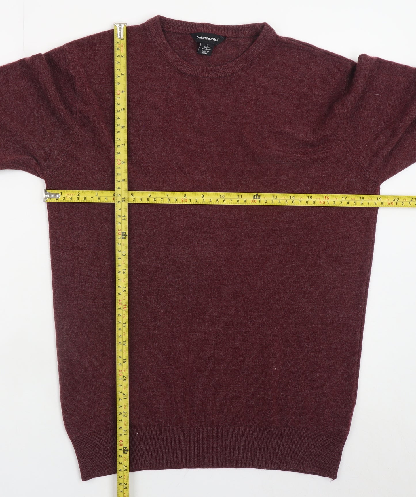 Cedar Wood State Men's Red Wool Blend Crew Neck Jumper L