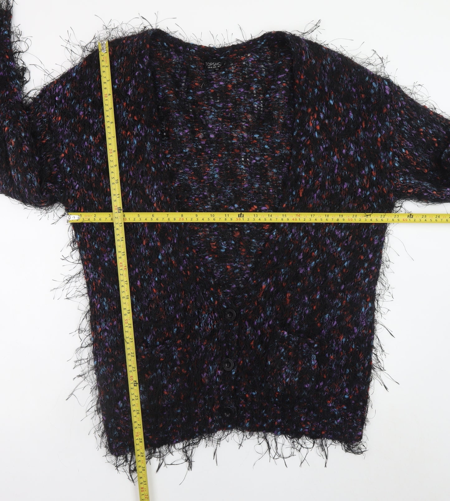 Topshop Women’s Multicoloured Mohair Blend Chunky Knit Cardigan Size 12