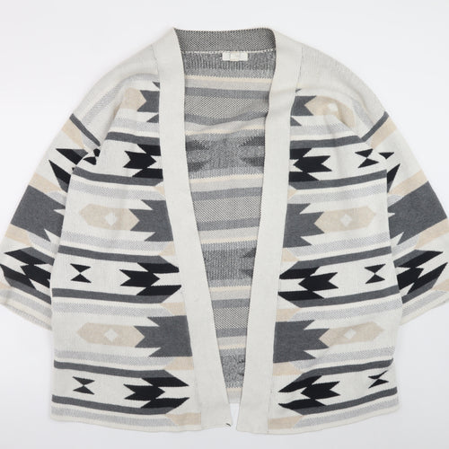 H&M Women Beige Grey Aztec Open Knit Cardigan Size 14