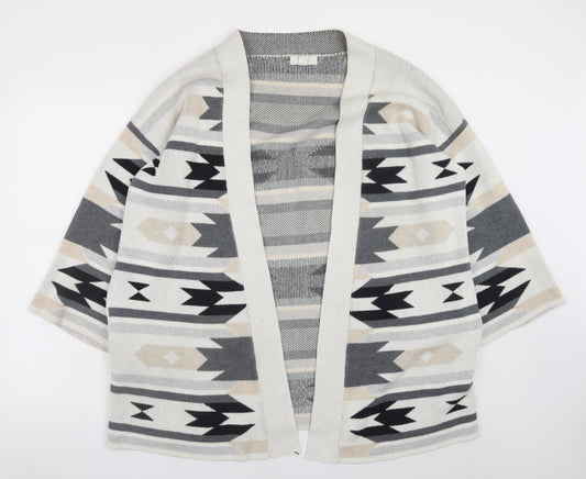 H&M Women Beige Grey Aztec Open Knit Cardigan Size 14