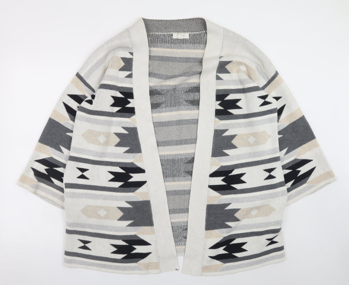 H&M Women Beige Grey Aztec Open Knit Cardigan Size 14