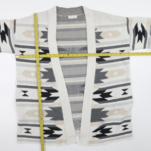 H&M Women Beige Grey Aztec Open Knit Cardigan Size 14