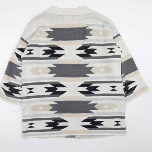 H&M Women Beige Grey Aztec Open Knit Cardigan Size 14