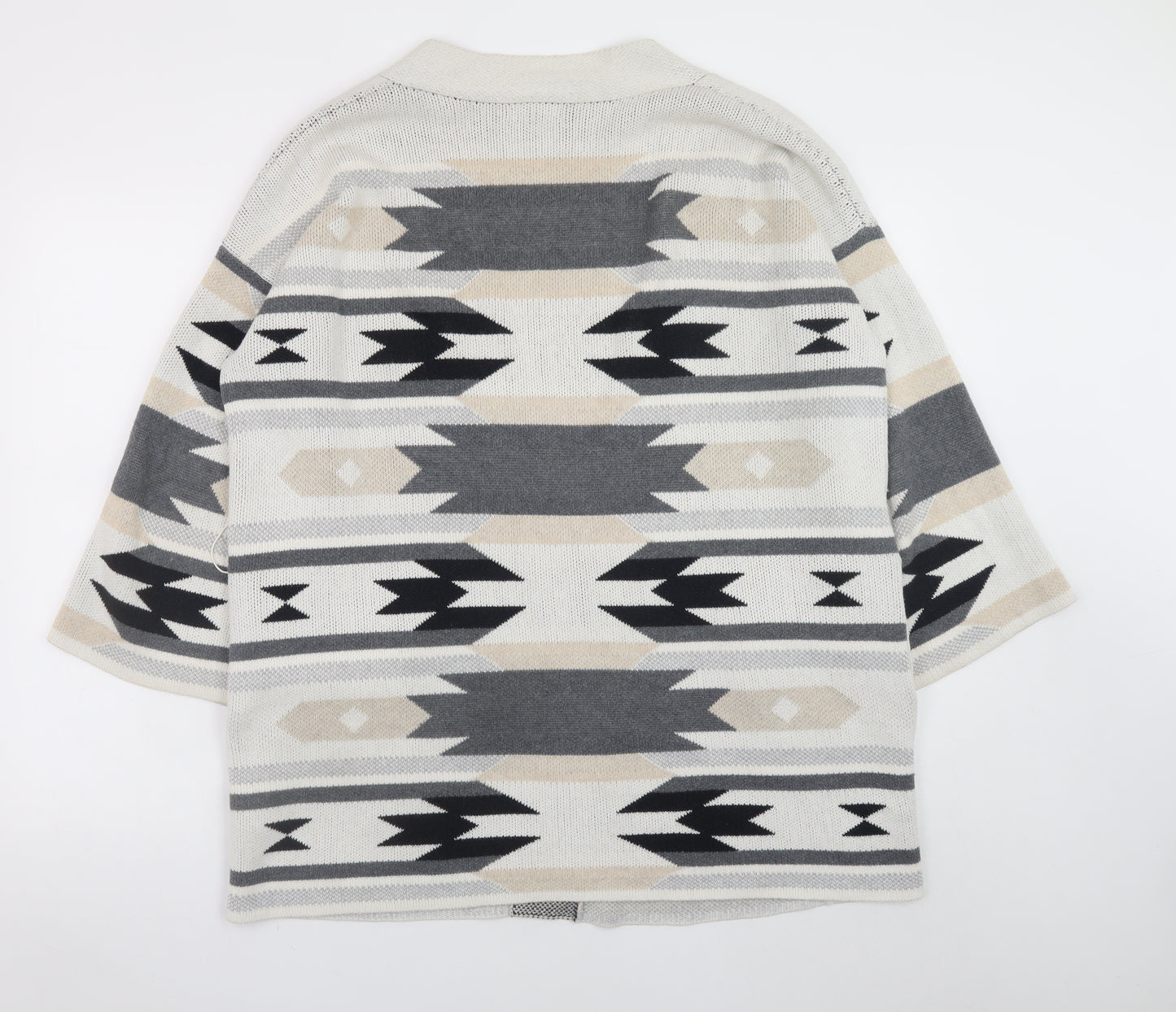 H&M Women Beige Grey Aztec Open Knit Cardigan Size 14