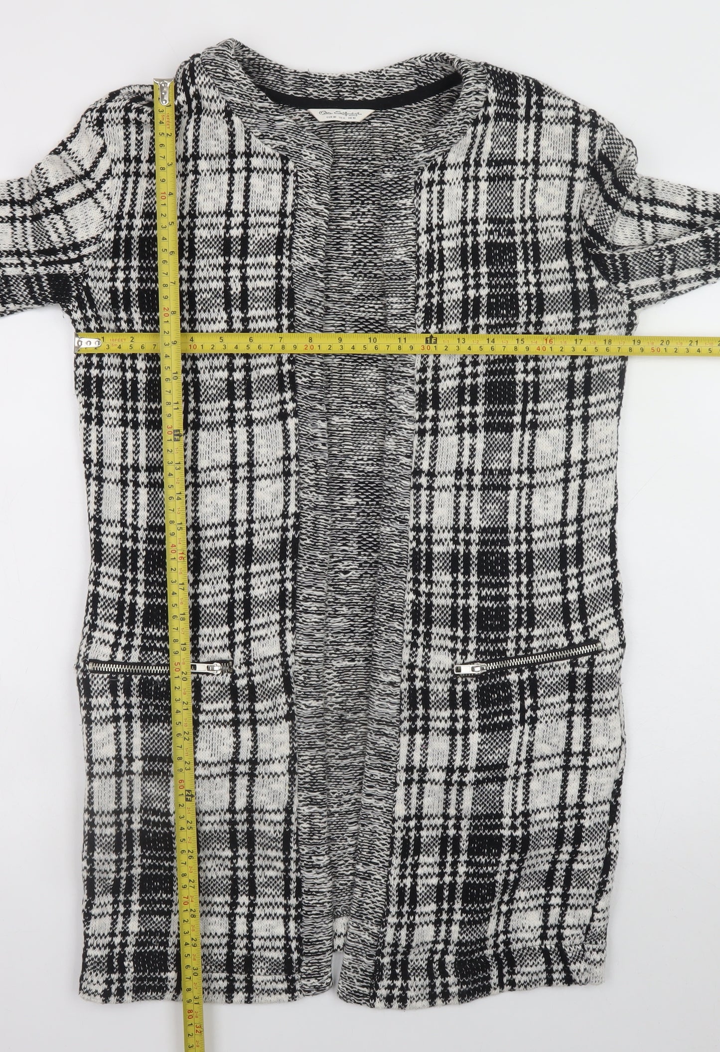 Miss Selfridge Women’s Black Check Knit Coatigan Size 10