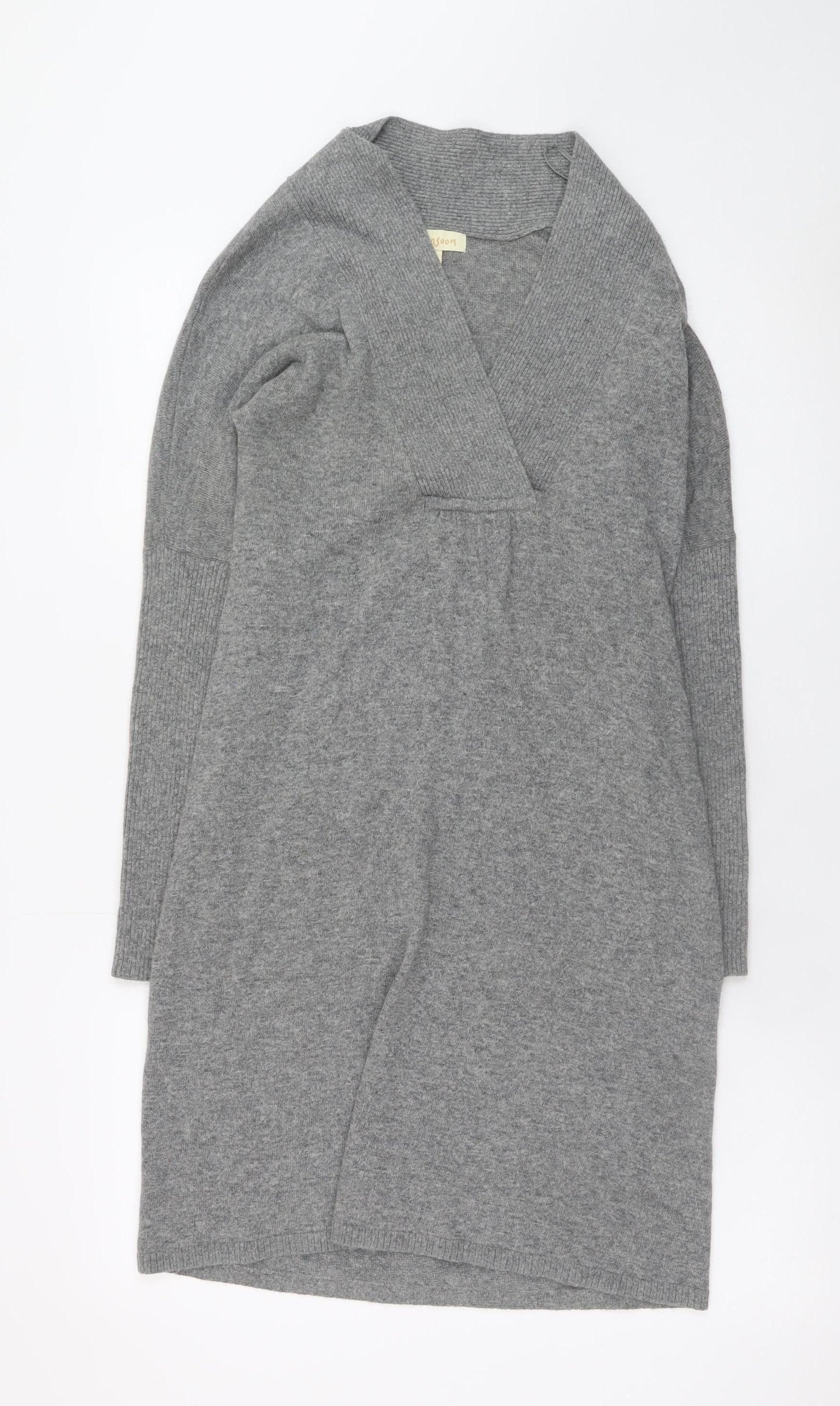 Monsoon Women Grey Small V-Neck Long Sleeve Jumper Dress