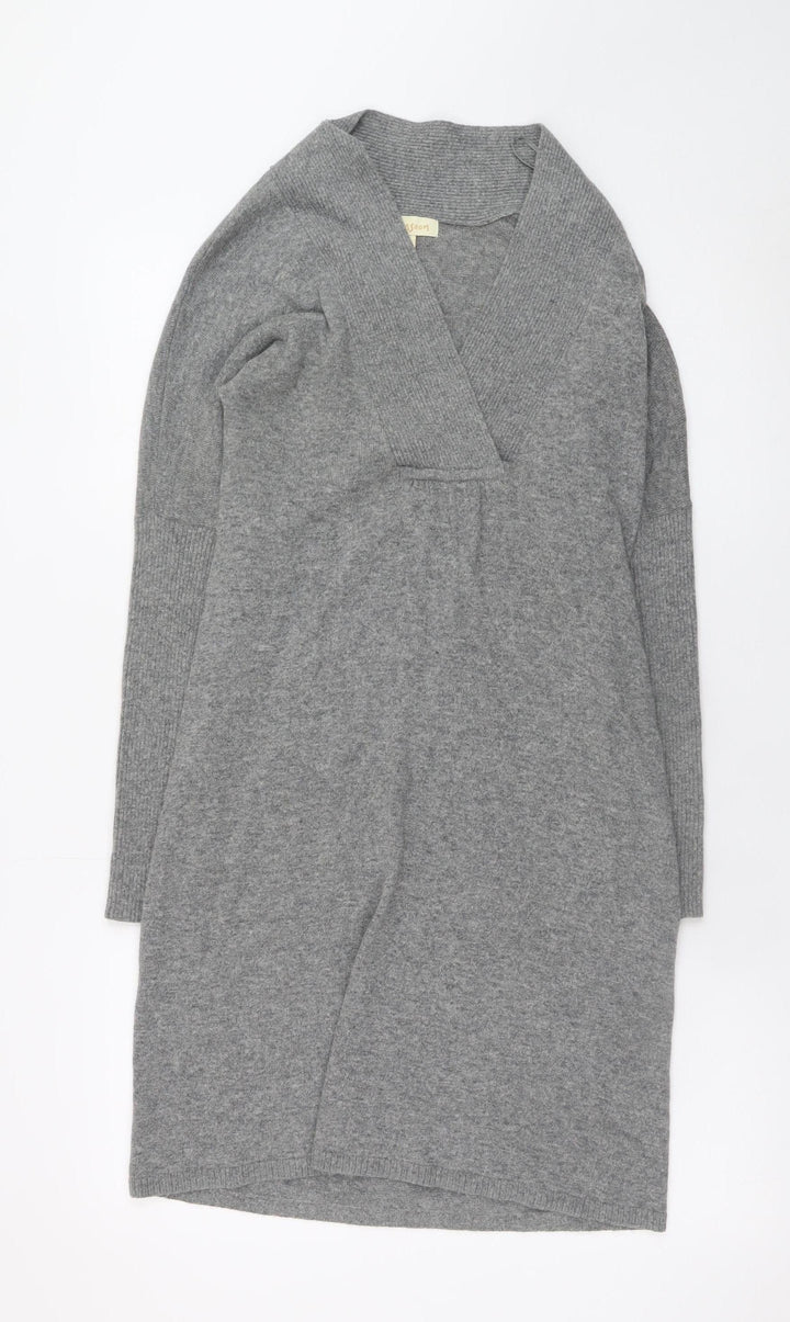 Monsoon Women Grey Small V-Neck Long Sleeve Jumper Dress