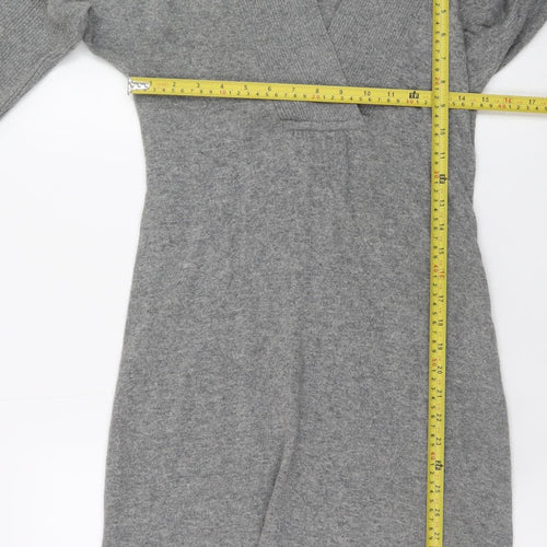 Monsoon Women Grey Small V-Neck Long Sleeve Jumper Dress