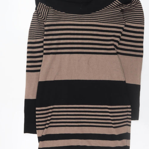 Apricot Women Brown Black Striped Jumper Dress UK 10 Long Sleeve
