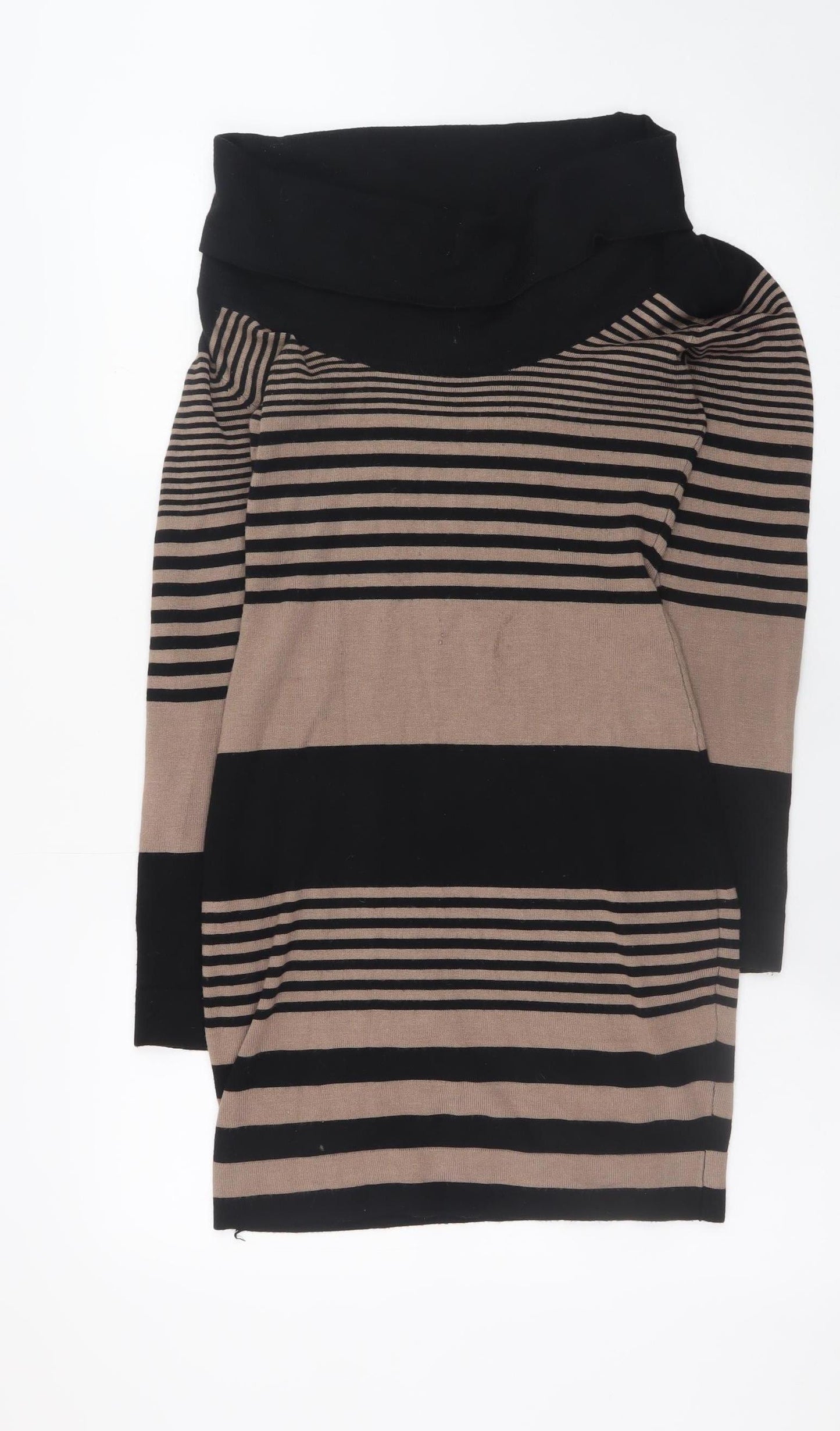 Apricot Women Brown Black Striped Jumper Dress UK 10 Long Sleeve