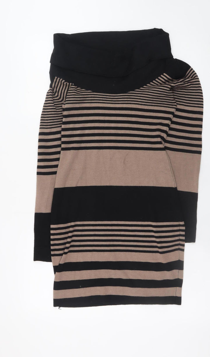 Apricot Women Brown Black Striped Jumper Dress UK 10 Long Sleeve