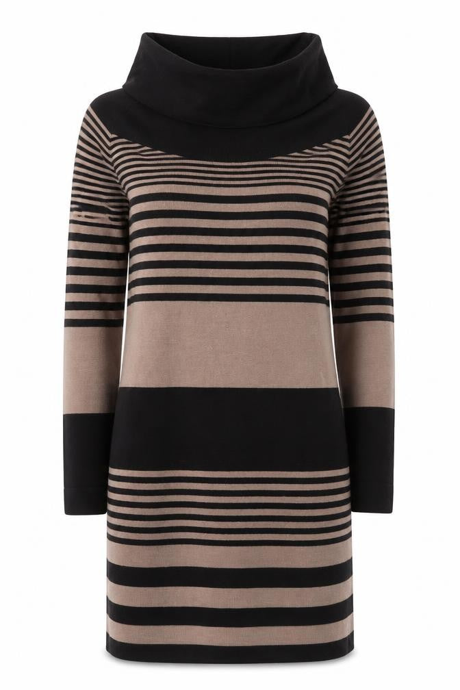 Apricot Women Brown Black Striped Jumper Dress UK 10 Long Sleeve