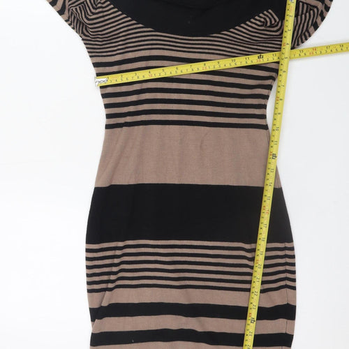 Apricot Women Brown Black Striped Jumper Dress UK 10 Long Sleeve