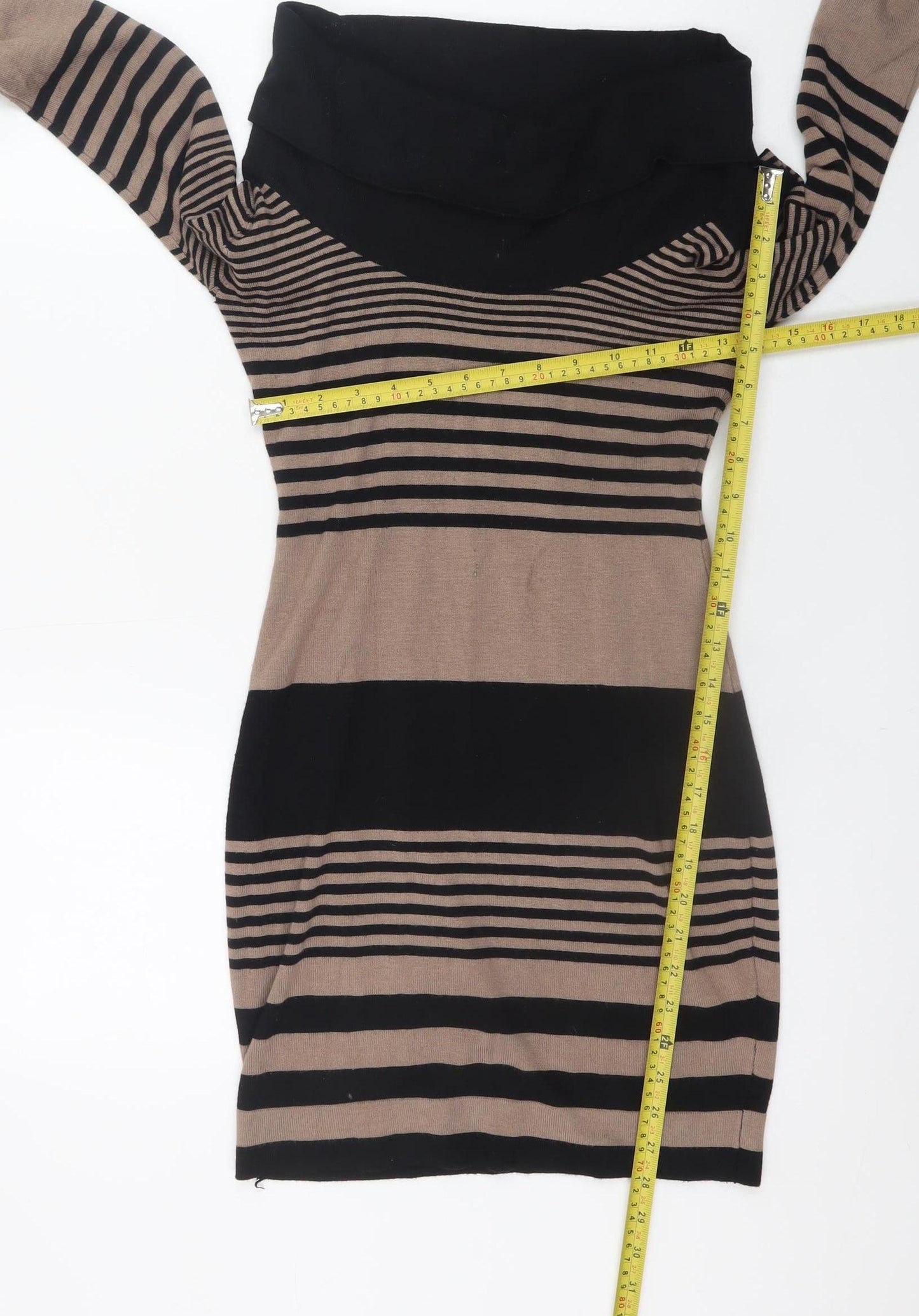 Apricot Women Brown Black Striped Jumper Dress UK 10 Long Sleeve