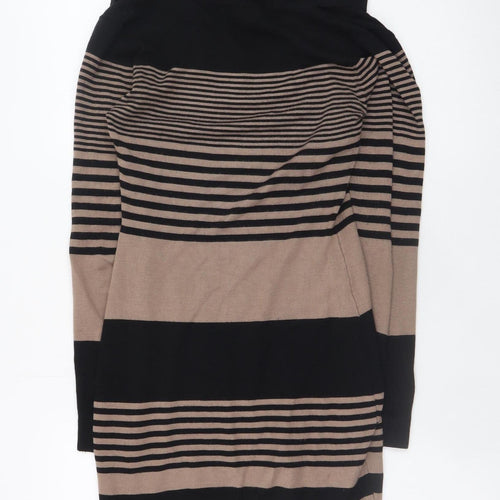 Apricot Women Brown Black Striped Jumper Dress UK 10 Long Sleeve