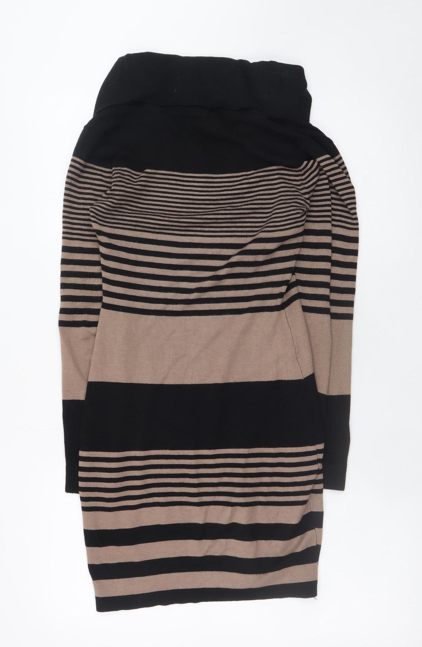 Apricot Women Brown Black Striped Jumper Dress UK 10 Long Sleeve