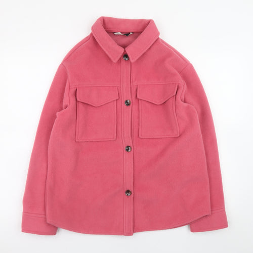 F&F Womens Pink Fleece Button Up Shacket Small Long Sleeve Casual
