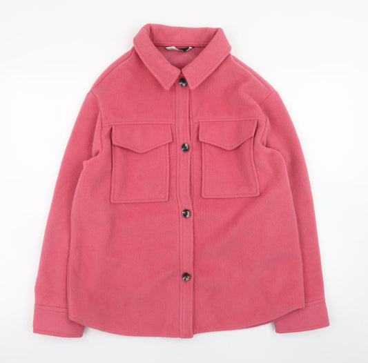 F&F Womens Pink Fleece Button Up Shacket Small Long Sleeve Casual
