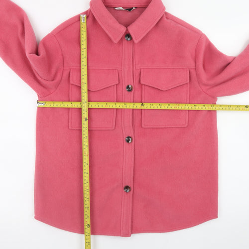 F&F Womens Pink Fleece Button Up Shacket Small Long Sleeve Casual