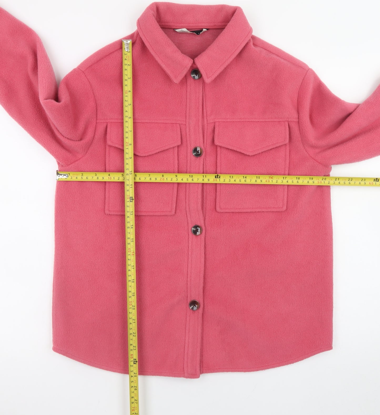 F&F Womens Pink Fleece Button Up Shacket Small Long Sleeve Casual