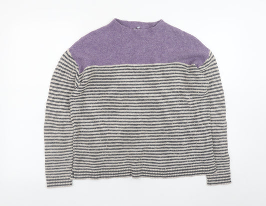 Seasalt Cornwall Women's Purple Grey Striped Wool Jumper UK 16
