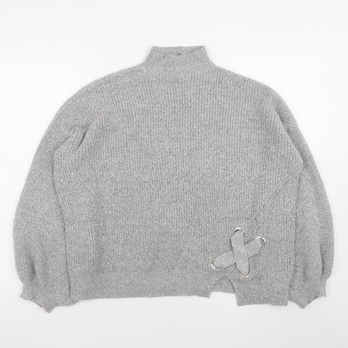 Miss Selfridge Womens Grey Mock Neck Ribbed Knit Jumper Size 8