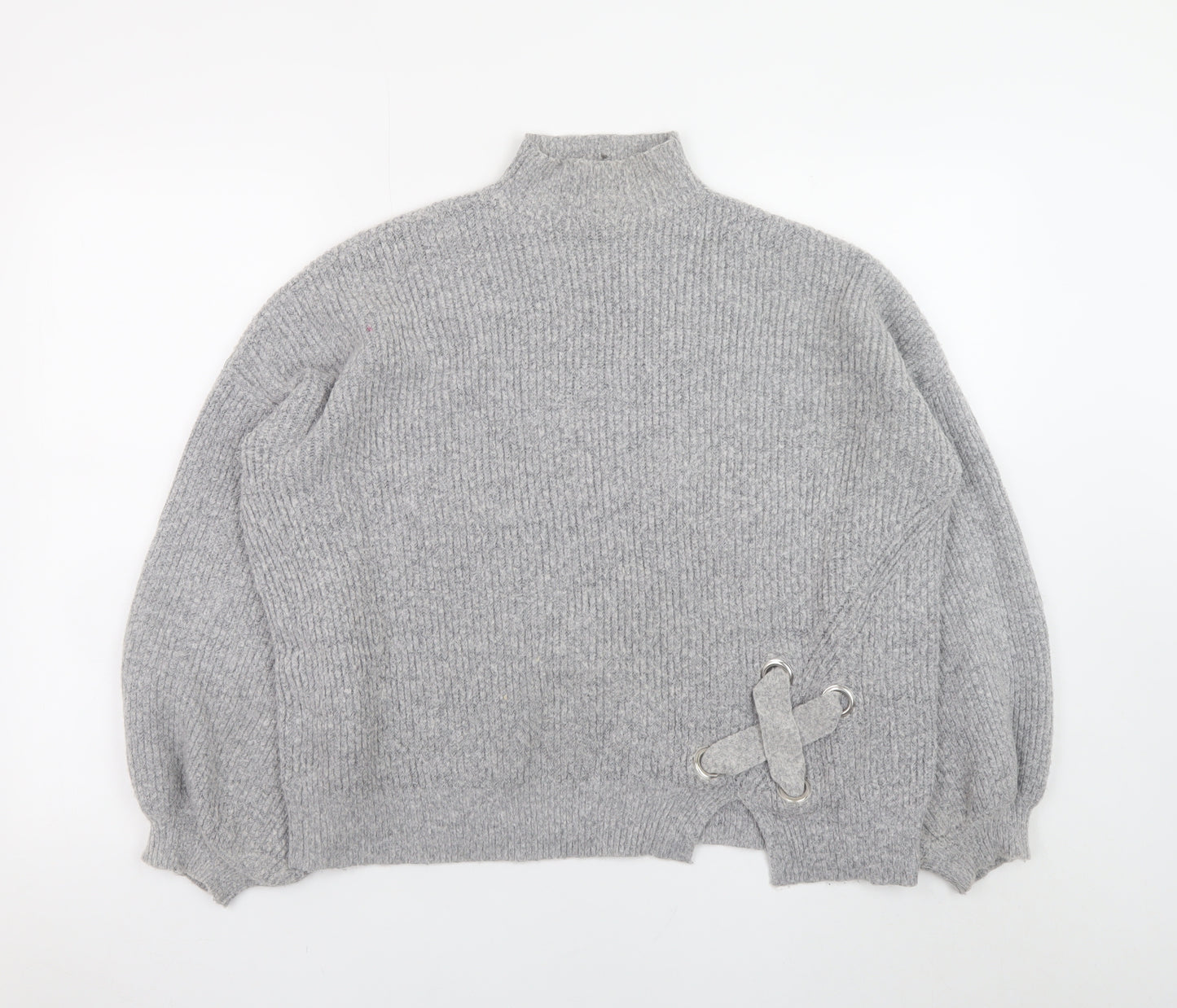 Miss Selfridge Womens Grey Mock Neck Ribbed Knit Jumper Size 8