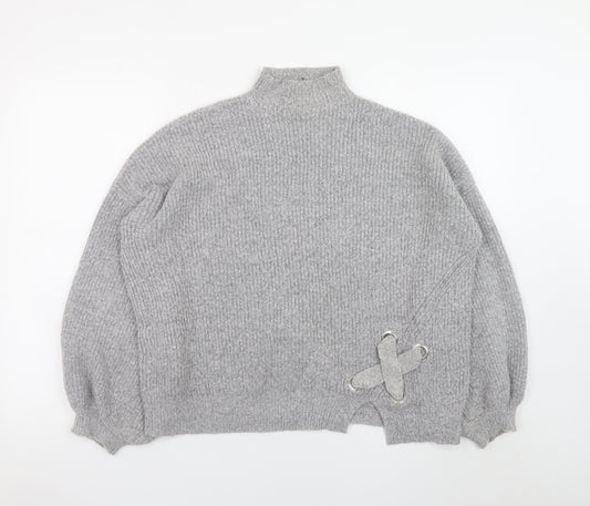 Miss Selfridge Womens Grey Mock Neck Ribbed Knit Jumper Size 8