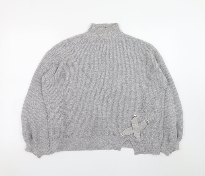 Miss Selfridge Womens Grey Mock Neck Ribbed Knit Jumper Size 8