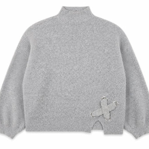 Miss Selfridge Womens Grey Mock Neck Ribbed Knit Jumper Size 8
