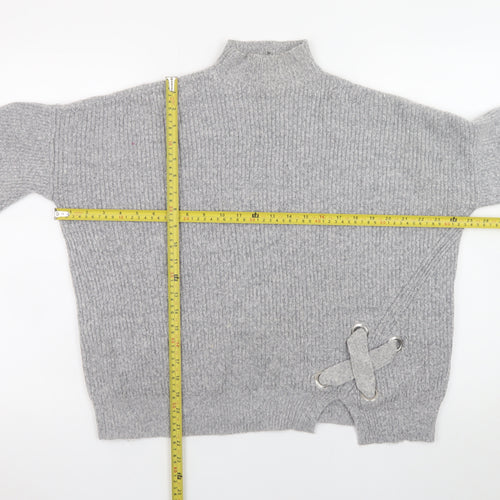 Miss Selfridge Womens Grey Mock Neck Ribbed Knit Jumper Size 8
