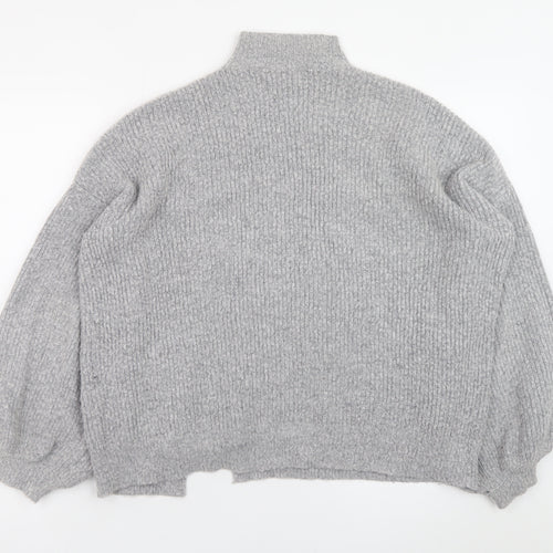 Miss Selfridge Womens Grey Mock Neck Ribbed Knit Jumper Size 8
