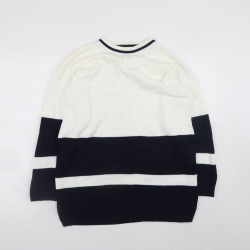 Dash Womens White Blue Cotton Striped Crew Neck Jumper M 12/14