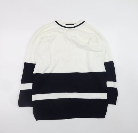 Dash Womens White Blue Cotton Striped Crew Neck Jumper M 12/14