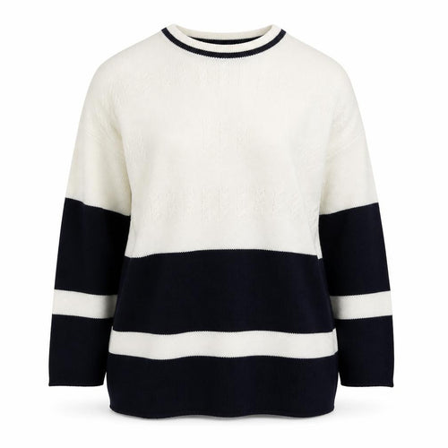 Dash Womens White Blue Cotton Striped Crew Neck Jumper M 12/14