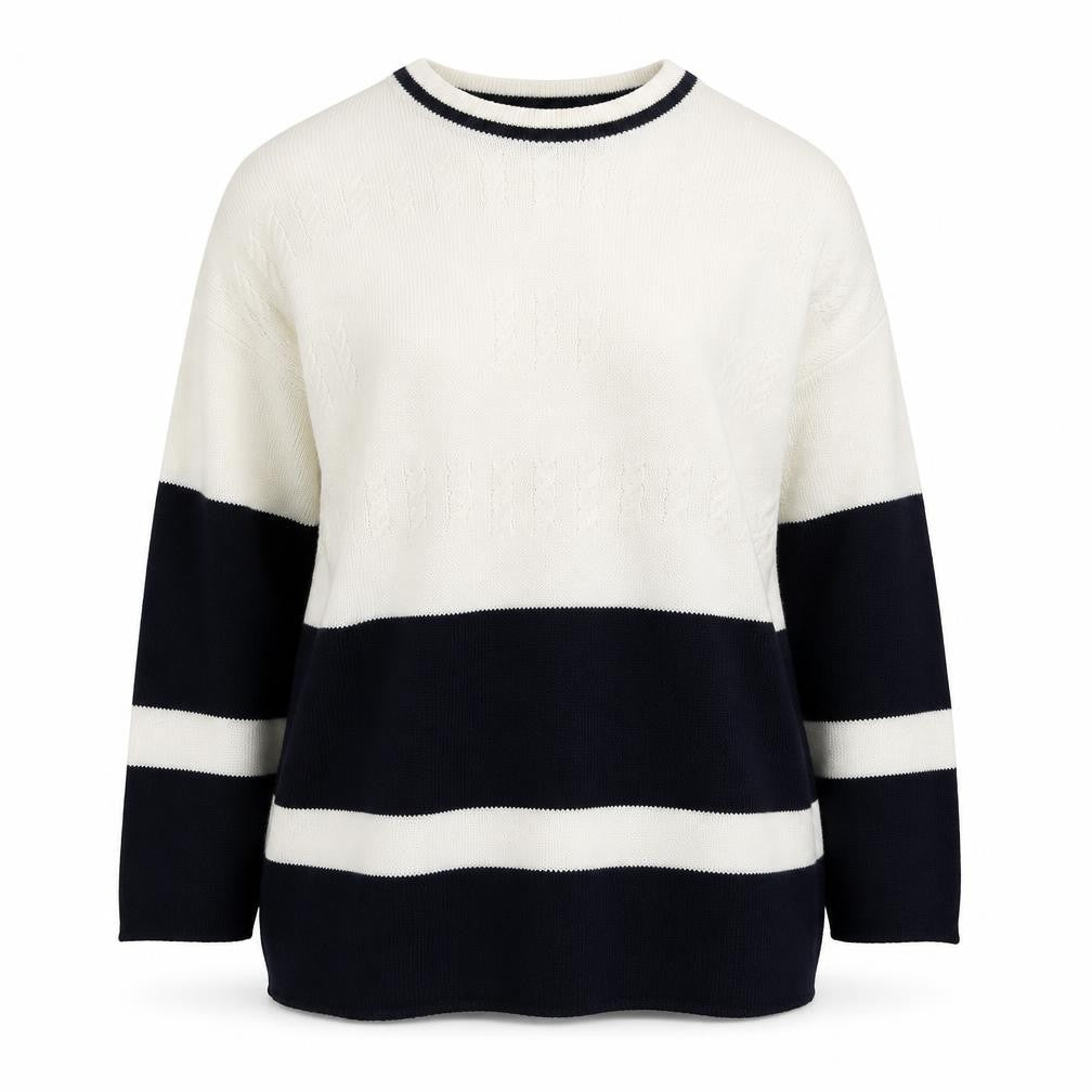 Dash Womens White Blue Cotton Striped Crew Neck Jumper M 12/14